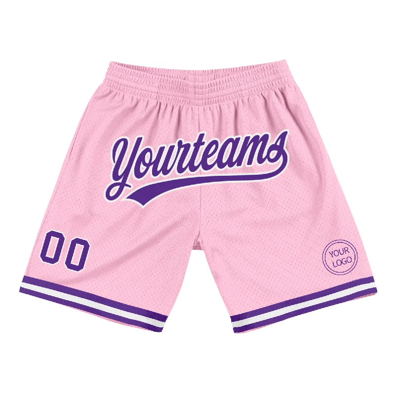 Men's basketball shorts featherlight pair -Custom Light Pink Purple-White Authentic Throwback Basketball Shorts