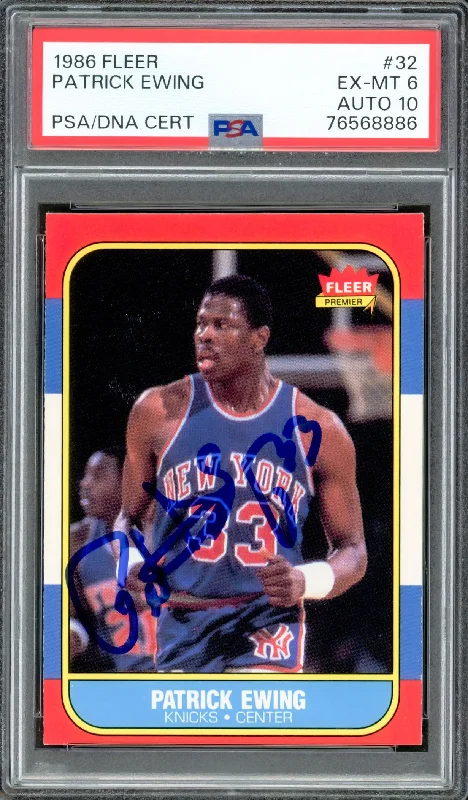 Basketball cards innovation-rare -Patrick Ewing Autographed 1986-87 Fleer Rookie Card #32 New York Knicks PSA 6 Auto Grade Gem Mint 10 PSA/DNA #76568886