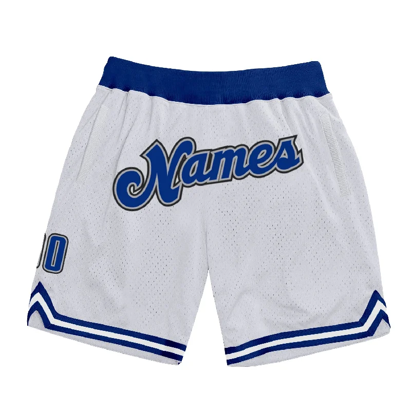 Men's basketball shorts extra wide fit -Custom White Royal-Gray Authentic Throwback Basketball Shorts