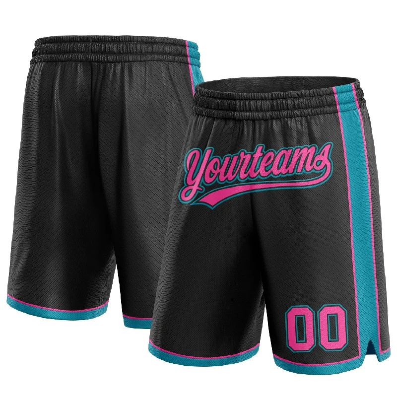 Men's basketball shorts sport outfit -Custom Black Pink-Teal Authentic Basketball Shorts