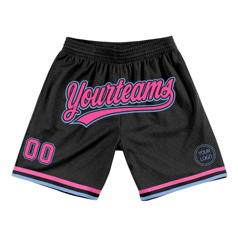 Men's basketball shorts pro deal -Custom Black Pink-Light Blue Authentic Throwback Basketball Shorts