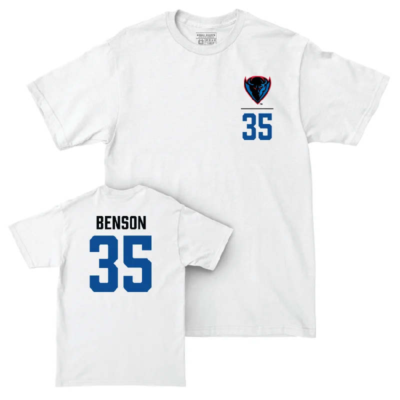 Men's basketball T-shirts modern-performance -DePaul Men's Basketball White Logo Comfort Colors Tee - Nj Benson | #35