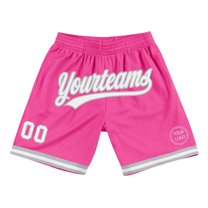 Men's basketball shorts affordable bundle -Custom Pink White-Gray Authentic Throwback Basketball Shorts