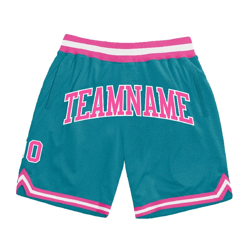 Men's basketball shorts crew shorts -Custom Teal Pink-White Authentic Throwback Basketball Shorts