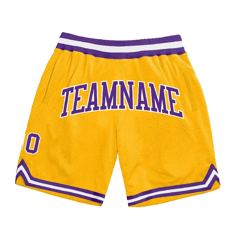 Men's basketball shorts cool weave -Custom Gold Purple-White Authentic Throwback Basketball Shorts