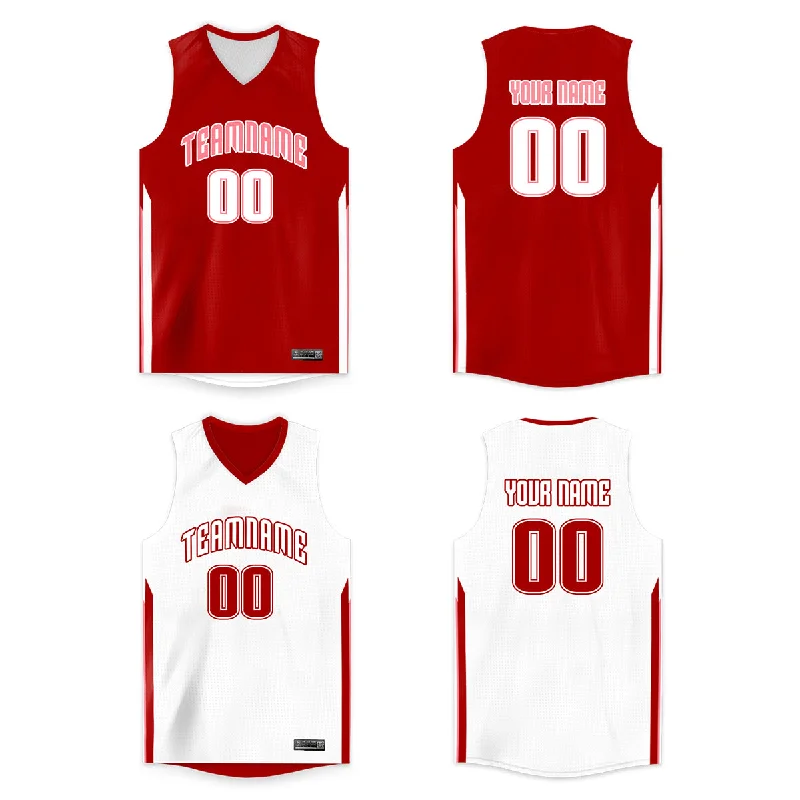 Basketball jerseys winter -Custom Red White Double Side Tops Men/Boy Basketball Jersey