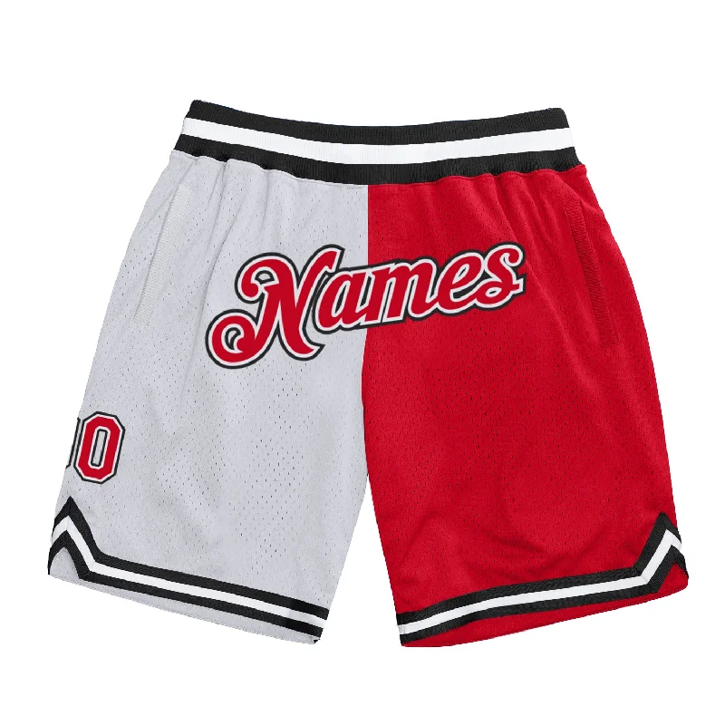 Men's basketball shorts custom outfit -Custom White Red-Black Authentic Throwback Split Fashion Basketball Shorts