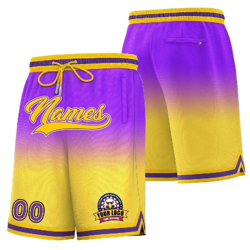 Men's basketball shorts lightweight outfit -Custom Purple Yellow Personalized Gradient Fashion Basketball Shorts