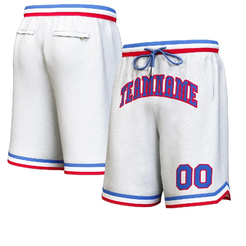 Men's basketball shorts sport offer -Custom White Royal-Red Personalized Basketball Shorts