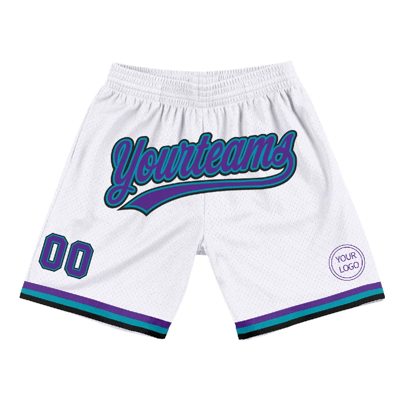 Men's basketball shorts performance apparel -Custom White Purple Teal-Black Authentic Throwback Basketball Shorts