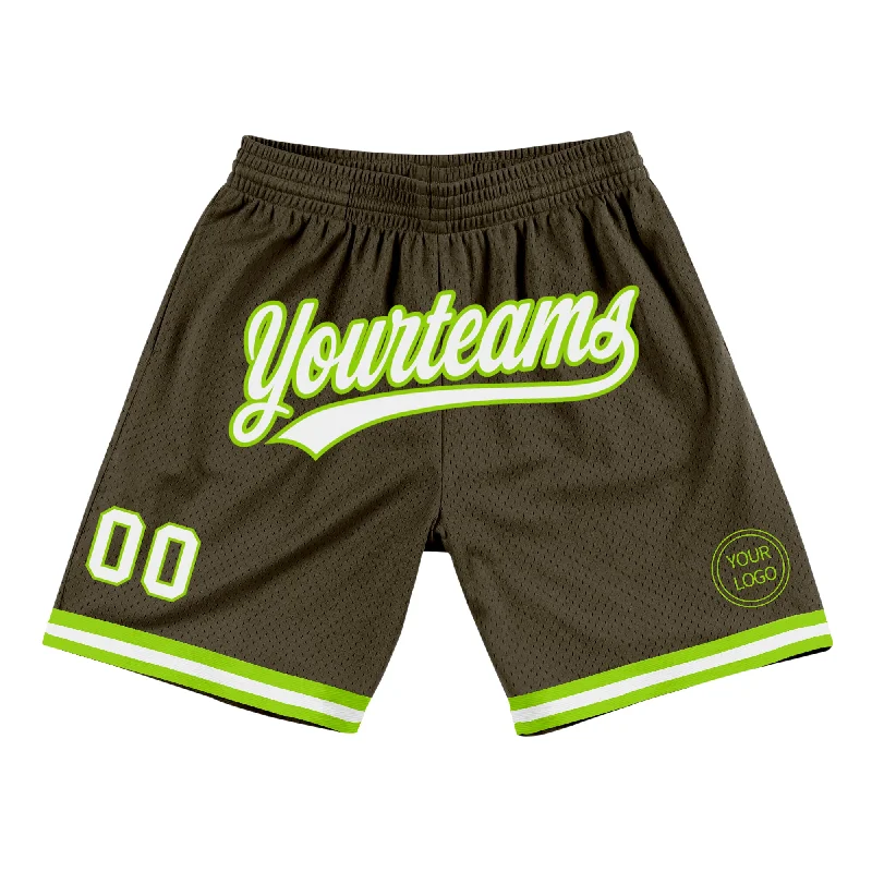 Men's basketball shorts fast-dry deal -Custom Olive White-Neon Green Authentic Throwback Salute To Service Basketball Shorts