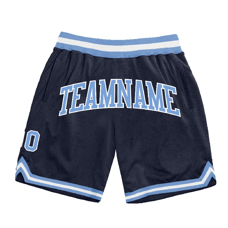 Men's basketball shorts practice pair -Custom Navy Light Blue-White Authentic Throwback Basketball Shorts