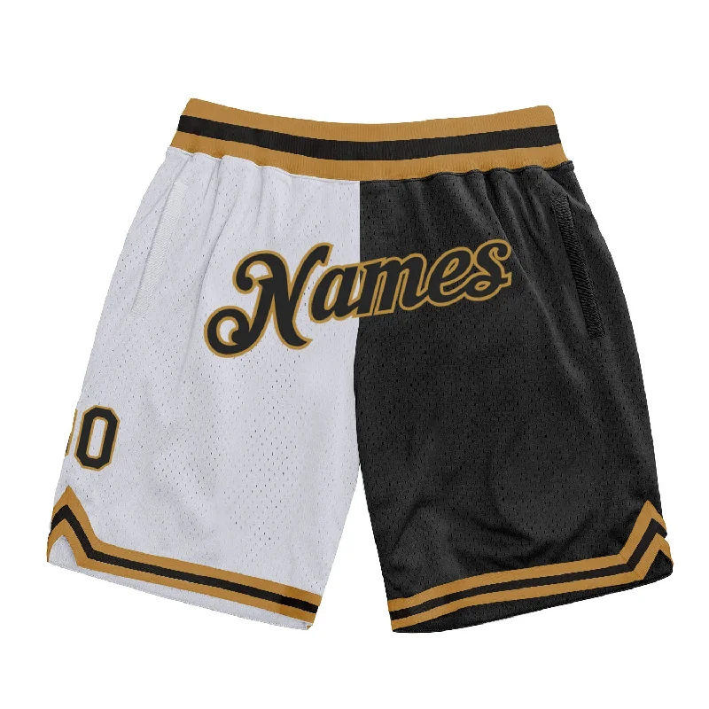 Men's basketball shorts player kit -Custom White Black-Old Gold Authentic Throwback Split Fashion Basketball Shorts