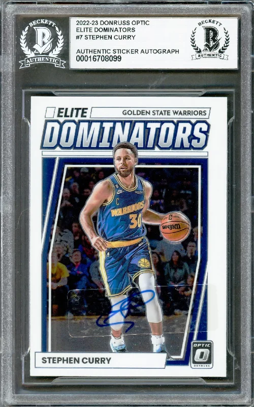 Basketball cards black-rarity -Stephen Curry Autographed 2022-23 Donruss Optic Elite Dominators Card #7 Golden State Warriors Beckett BAS #16708099