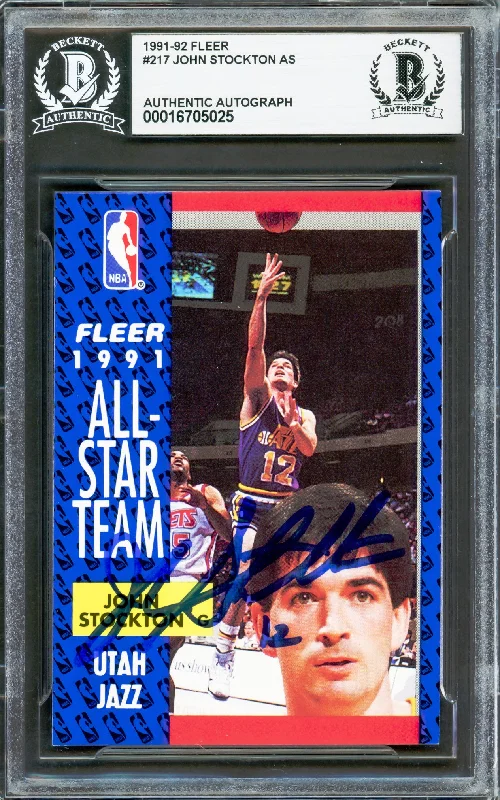 Basketball cards iconic-rarity -John Stockton Autographed 1991-92 Fleer Card #217 Utah Jazz Beckett BAS #16705025