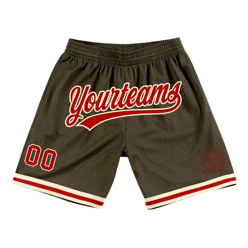 Men's basketball shorts custom special -Custom Olive Red-Cream Authentic Throwback Salute To Service Basketball Shorts