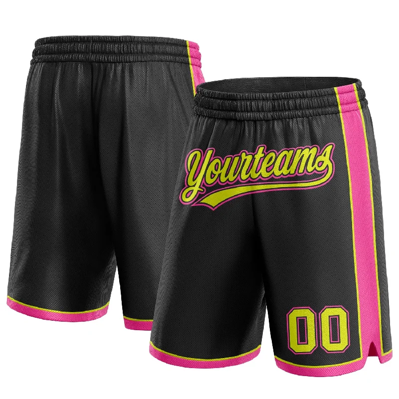 Men's basketball shorts sport apparel -Custom Black Neon Yellow-Pink Authentic Basketball Shorts