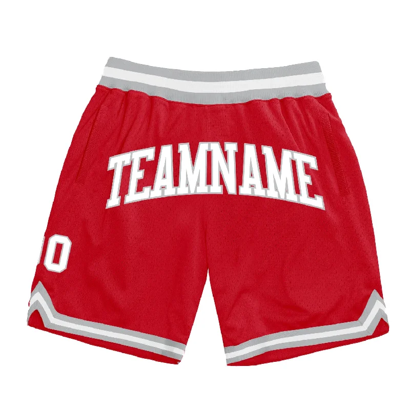 Men's basketball shorts performance special -Custom Red White-Gray Authentic Throwback Basketball Shorts