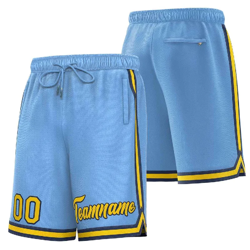 Men's basketball shorts practice must-have -Custom Powder Blue Gold-Black Sport Basketball Shorts