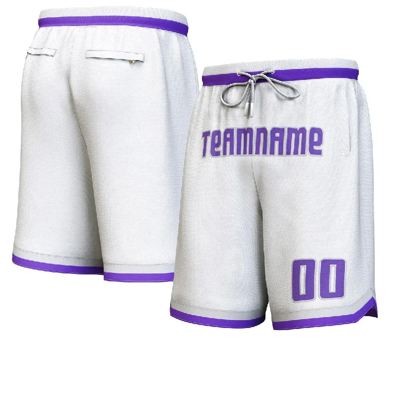 Men's basketball shorts lightweight special -Custom White Purple-Gray Personalized Basketball Shorts