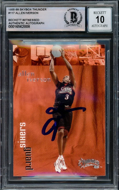 Basketball cards glossy-rare -Allen Iverson Autographed 1998-99 Skybox Thunder Card #117 Philadelphia 76ers Auto Grade Gem Mint 10 Beckett BAS Witnessed #16562008