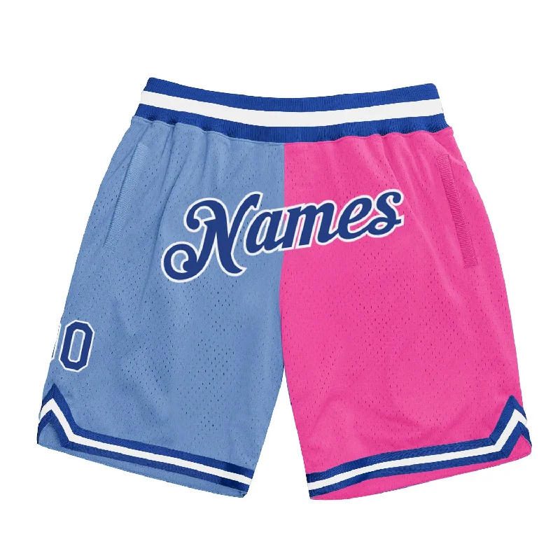 Men's basketball shorts performance ensemble -Custom Light Blue Royal-Pink Authentic Throwback Split Fashion Basketball Shorts