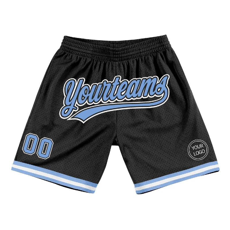 Men's basketball shorts bulk savings -Custom Black Light Blue-White Authentic Throwback Basketball Shorts