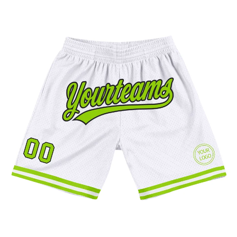 Men's basketball shorts fast-dry kit -Custom White Neon Green-Black Authentic Throwback Basketball Shorts