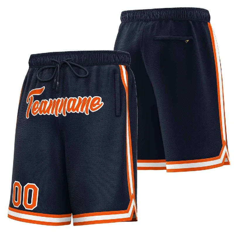 Men's basketball shorts simple design -Custom Navy Orange-White Sport Basketball Shorts