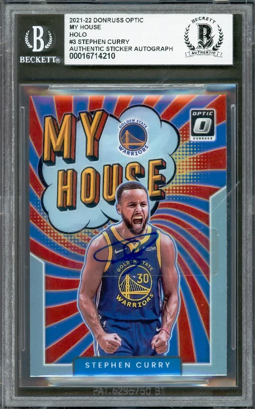 Basketball cards innovation-rare -Stephen Curry Autographed 2021-22 Donruss Optic My House Prizm Card #3 Golden State Warriors Beckett BAS #16714210