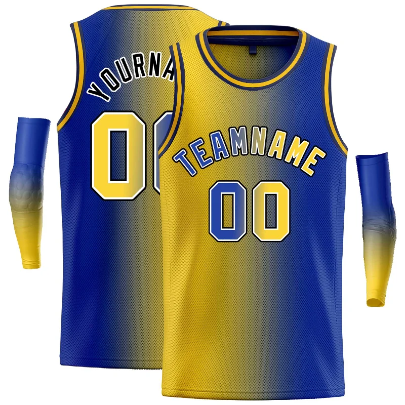 Basketball jerseys durable-design -Custom Yellow Royal Black-Royal Gradient Fashion Tops Bull Basketball Jersey