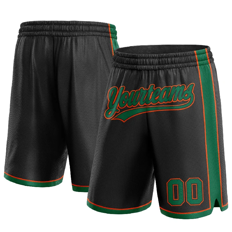 Men's basketball shorts affordable offer -Custom Black Kelly Green-Orange Authentic Basketball Shorts