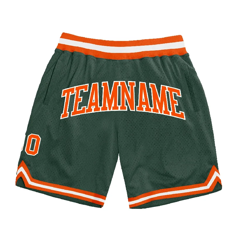 Men's basketball shorts cost-effective buy -Custom Hunter Green Orange-White Authentic Throwback Basketball Shorts