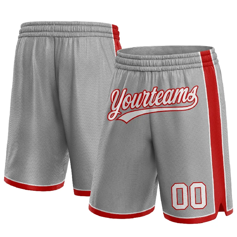 Men's basketball shorts new styles -Custom Gray White-Red Authentic Basketball Shorts