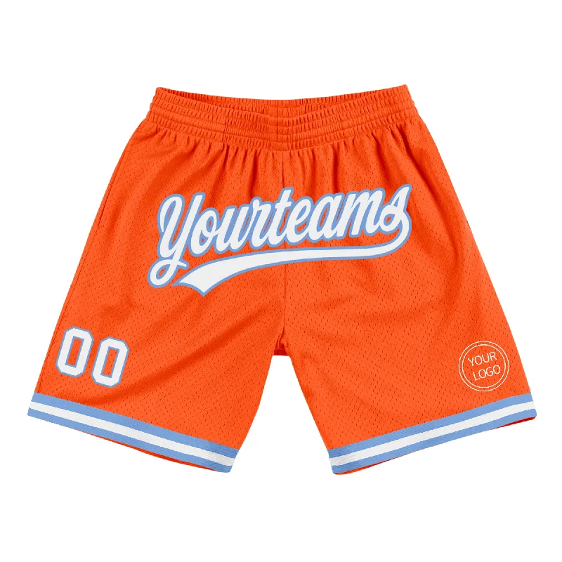 Men's basketball shorts pro collection -Custom Orange White-Light Blue Authentic Throwback Basketball Shorts