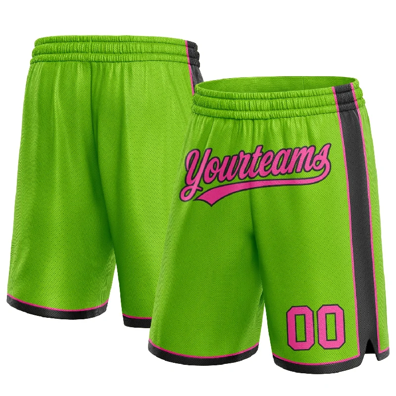 Men's basketball shorts tough build -Custom Neon Green Pink-Black Authentic Basketball Shorts