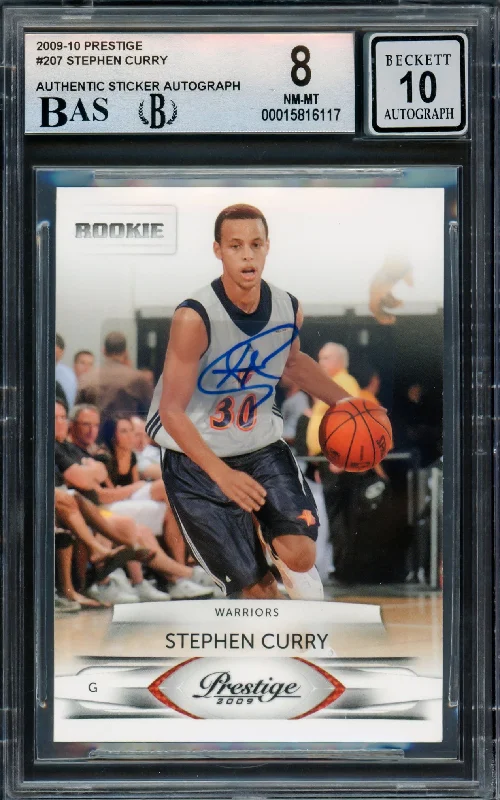 Basketball cards giveaway-rare -Stephen Curry Autographed 2009-10 Panini Prestige Rookie Card #207 Golden State Warriors BGS 8 Auto Grade Gem Mint 10 Beckett BAS #15816117