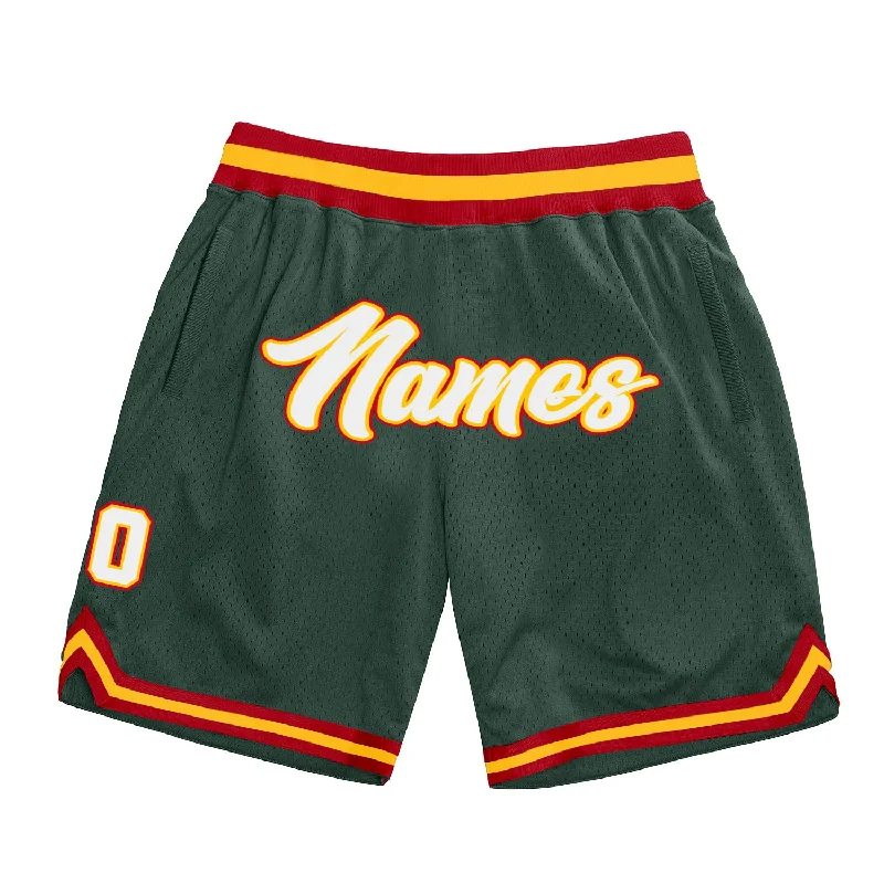 Men's basketball shorts light set -Custom Hunter Green White-Red Authentic Throwback Basketball Shorts