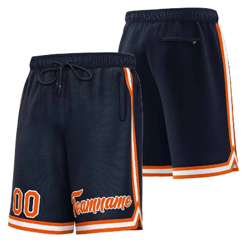 Men's basketball shorts prompt shipping -Custom Navy Orange-White Sport Basketball Shorts