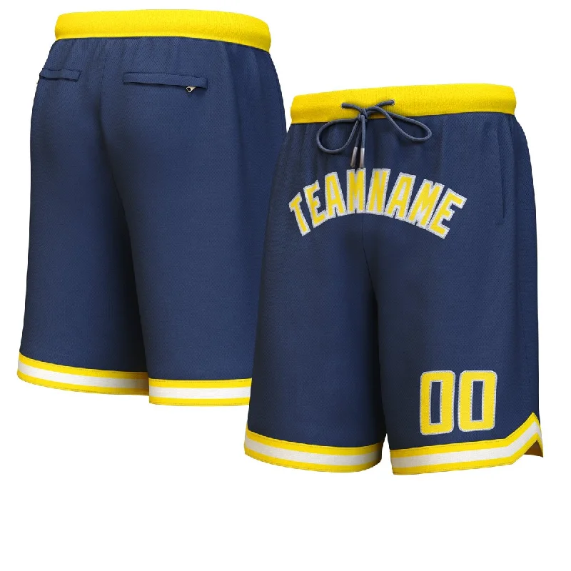 Men's basketball shorts sport collection -Custom Navy Yellow-White Personalized Basketball Shorts