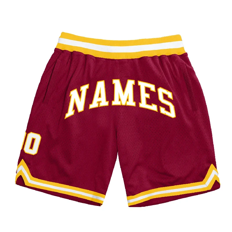 Men's basketball shorts pro kit -Custom Maroon White-Gold Authentic Throwback Basketball Shorts