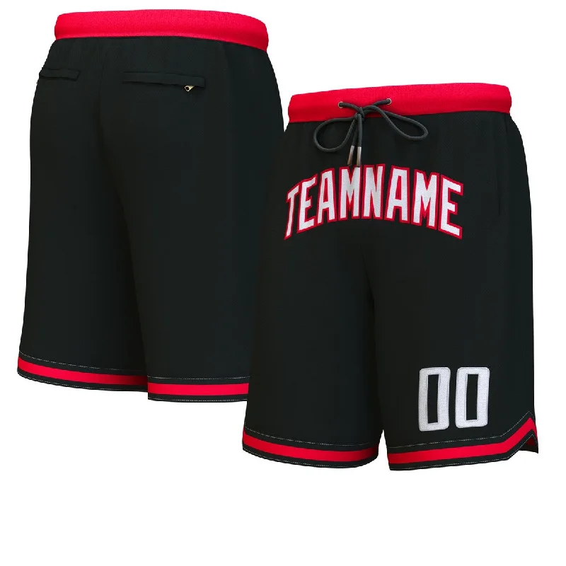 Men's basketball shorts lightweight kit -Custom Black White-Red Personalized Basketball Shorts