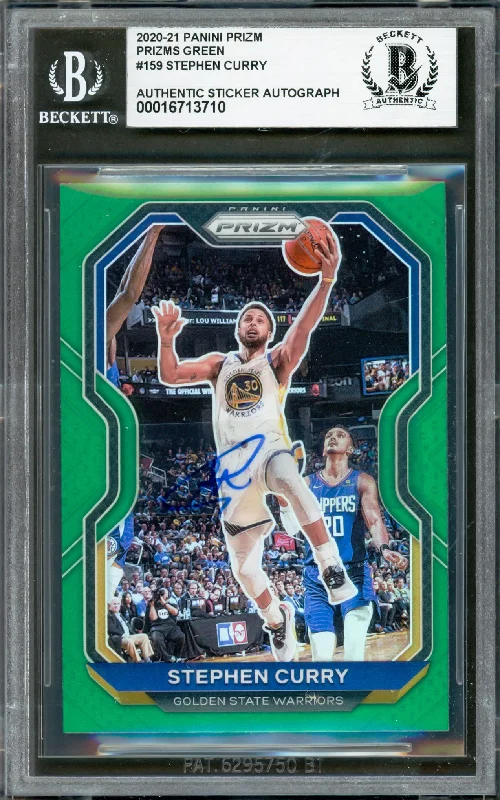 Basketball cards embossed-rarity -Stephen Curry Autographed 2020-21 Panini Prizm Green Card #159 Golden State Warriors Beckett BAS #16713710