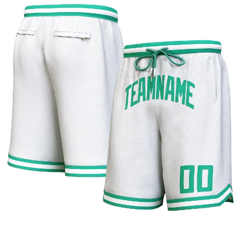 Men's basketball shorts lightweight deal -Custom White Green Personalized Basketball Shorts