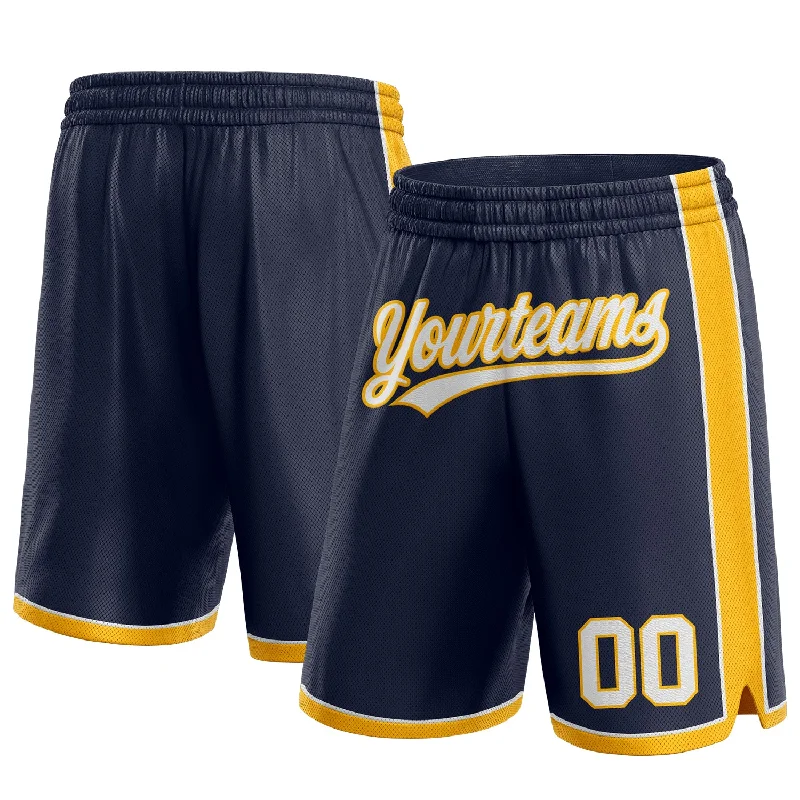 Men's basketball shorts fan favorite -Custom Navy White-Gold Authentic Basketball Shorts