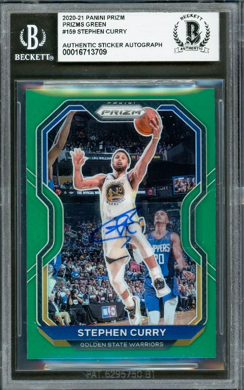 Basketball cards silver-rare -Stephen Curry Autographed 2020-21 Panini Prizm Green Card #159 Golden State Warriors Beckett BAS #16713709