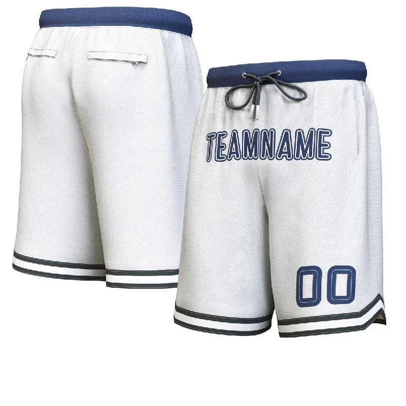 Men's basketball shorts high-end outfit -Custom White Light Blue-Navy Personalized Basketball Shorts