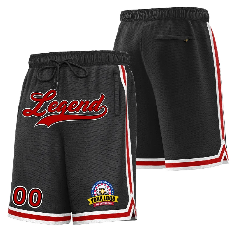 Men's basketball shorts dry-fit tech -Custom Black Red Basketball Shorts