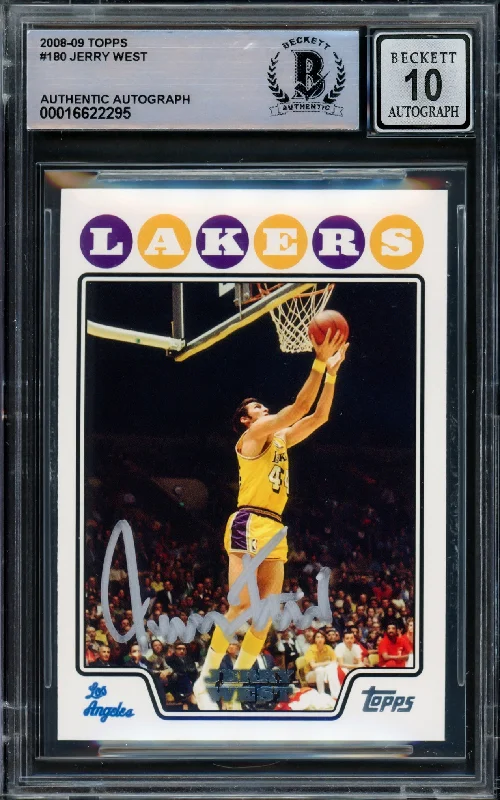 Basketball cards wish-list-rare -Jerry West Autographed 2008-09 Topps Card #180 Card Los Angeles Lakers Auto Grade Gem Mint 10 Beckett BAS