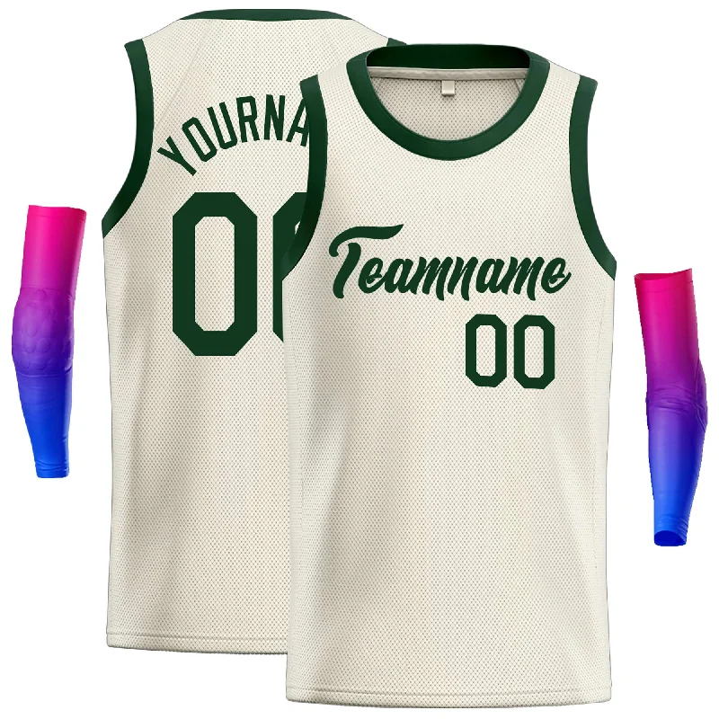 Basketball jerseys durable -Custom Cream Green Classic Tops Casual Basketball Jersey